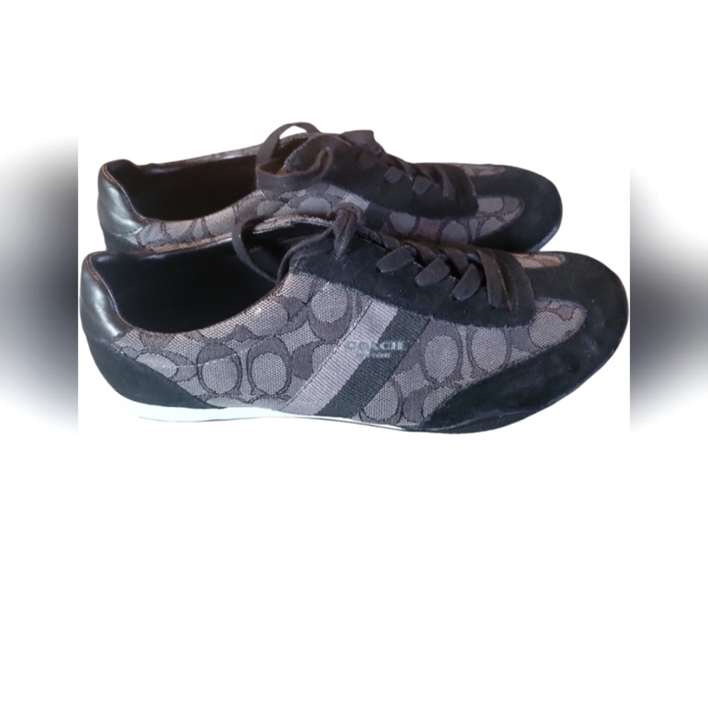 Coach Kelson Black & Gray Signature Monogram Athletic Canvas Suede Shoes 9.5 - Picture 8 of 12